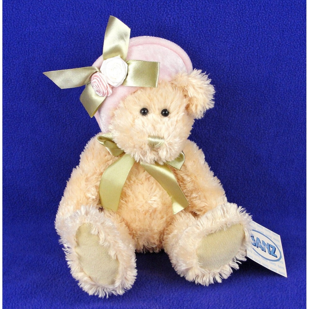 RARE Ganz Drucilla Girl Bear Plush Tan Pink Pill Hat Roses Bow Stuffed Animal